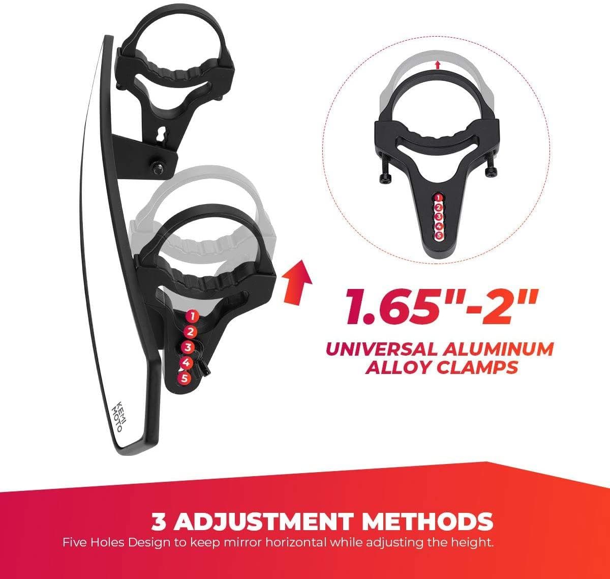 UTV 1.65’’-2’’ Rear View Mirror & 1.75’’-2’’ Adjustable Side Mirror