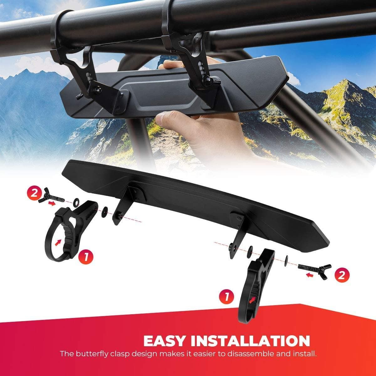UTV 1.65’’-2’’ Rear View Mirror & 1.75’’-2’’ Adjustable Side Mirror