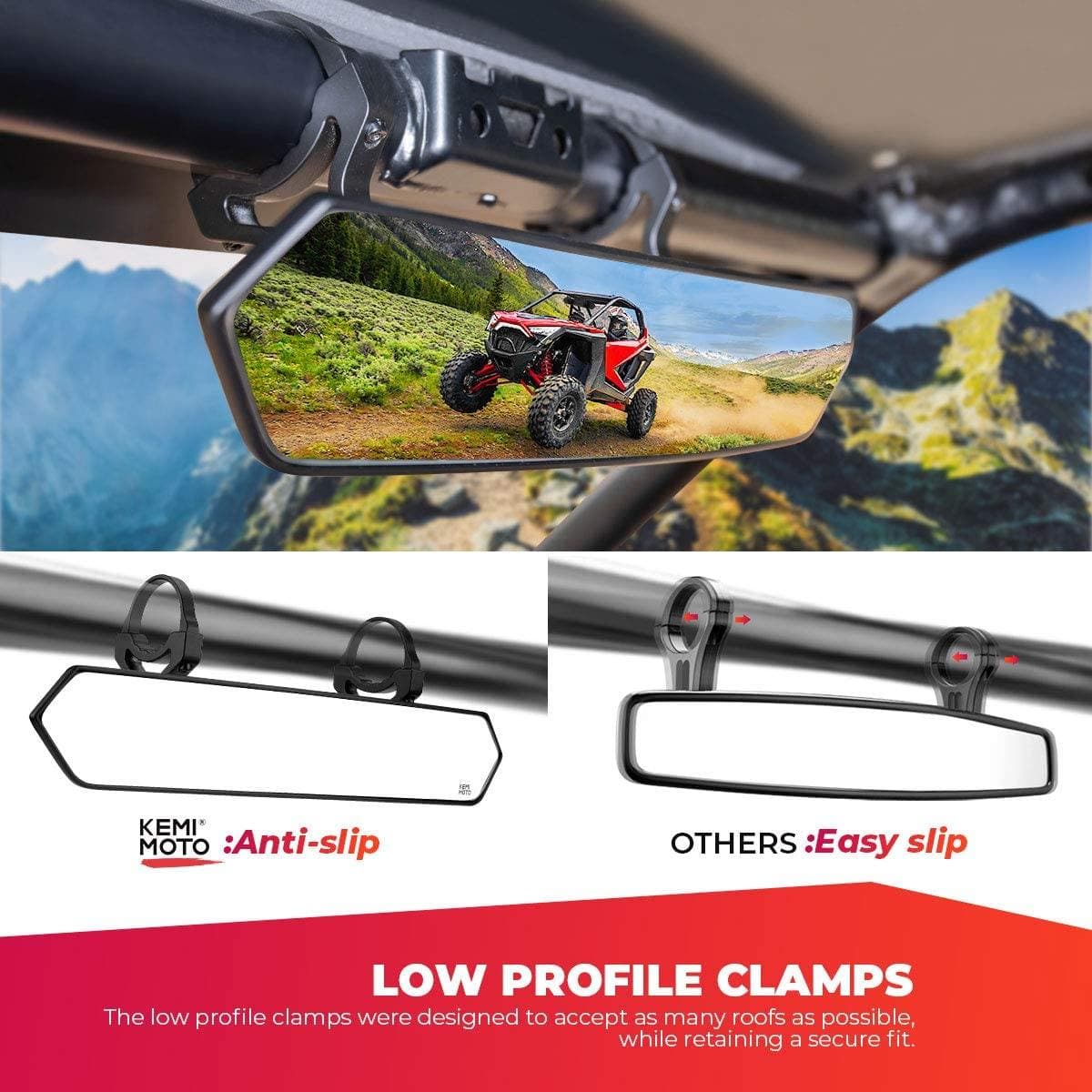 UTV 1.65’’-2’’ Rear View Mirror & 1.75’’-2’’ Adjustable Side Mirror