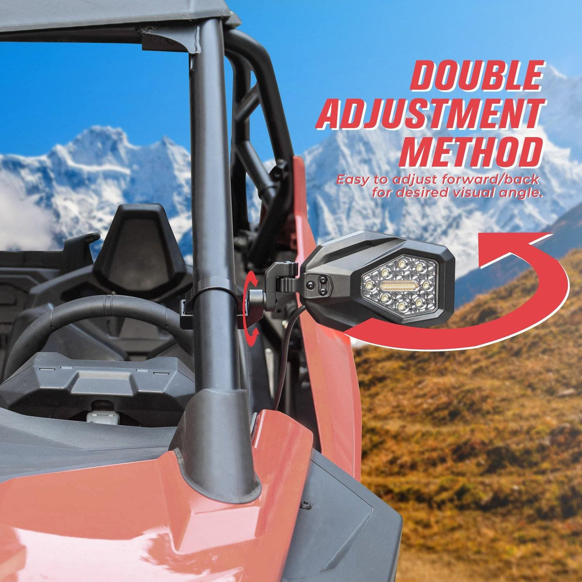 UTV 1.65’’-2’’ Tube Rear View Mirror & UTV 1.6’’-2’’ Tube LED Side Mirrors