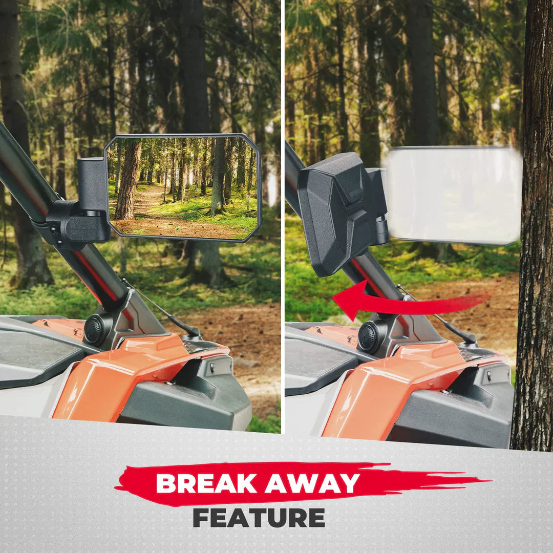 UTV Adjustable & Breakaway Rearview Side Mirrors with 1.6’’ to 2’’ Roll Bar Cage