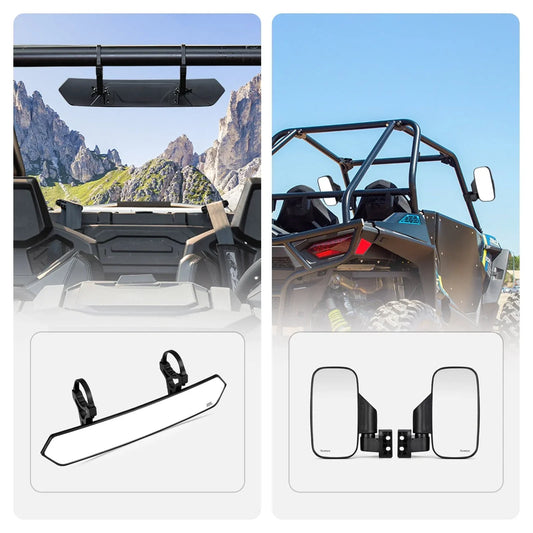 UTV Adjustable Rear View Mirror & Side Mirrors Fit 1.75’’-2’’ Round Tube