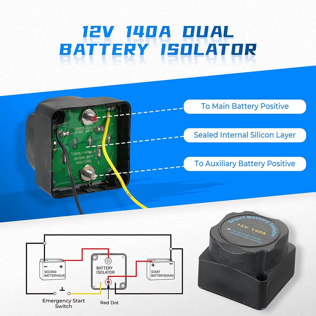 UTV ATV Dual Battery Isolator Kit 12V 140AMP