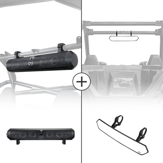 UTV Bluetooth Sound Bar & Rear View Mirror for 1.65’’-2’’ Roll Bar