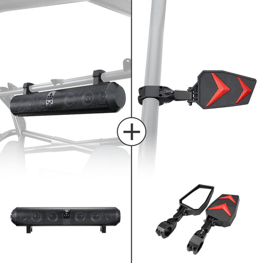 UTV Bluetooth Sound Bar & Side Rear View Mirrors For 1.75’’-2’’ UTV Roll Bar