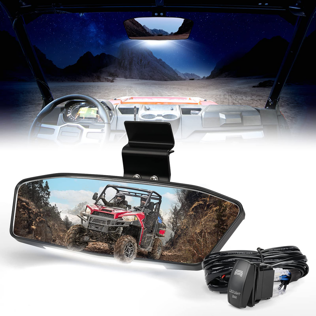 UTV Rear View Mirror with LED Light Fit Polaris Ranger/ Defender 2015-2023
