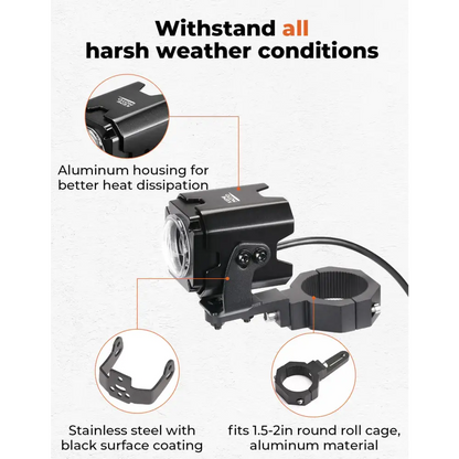 UTV Spot Beam Pod Lights w/ 1.5’’-2’’ Tube Clamp Kit for Can-Am Polaris CFMOTO