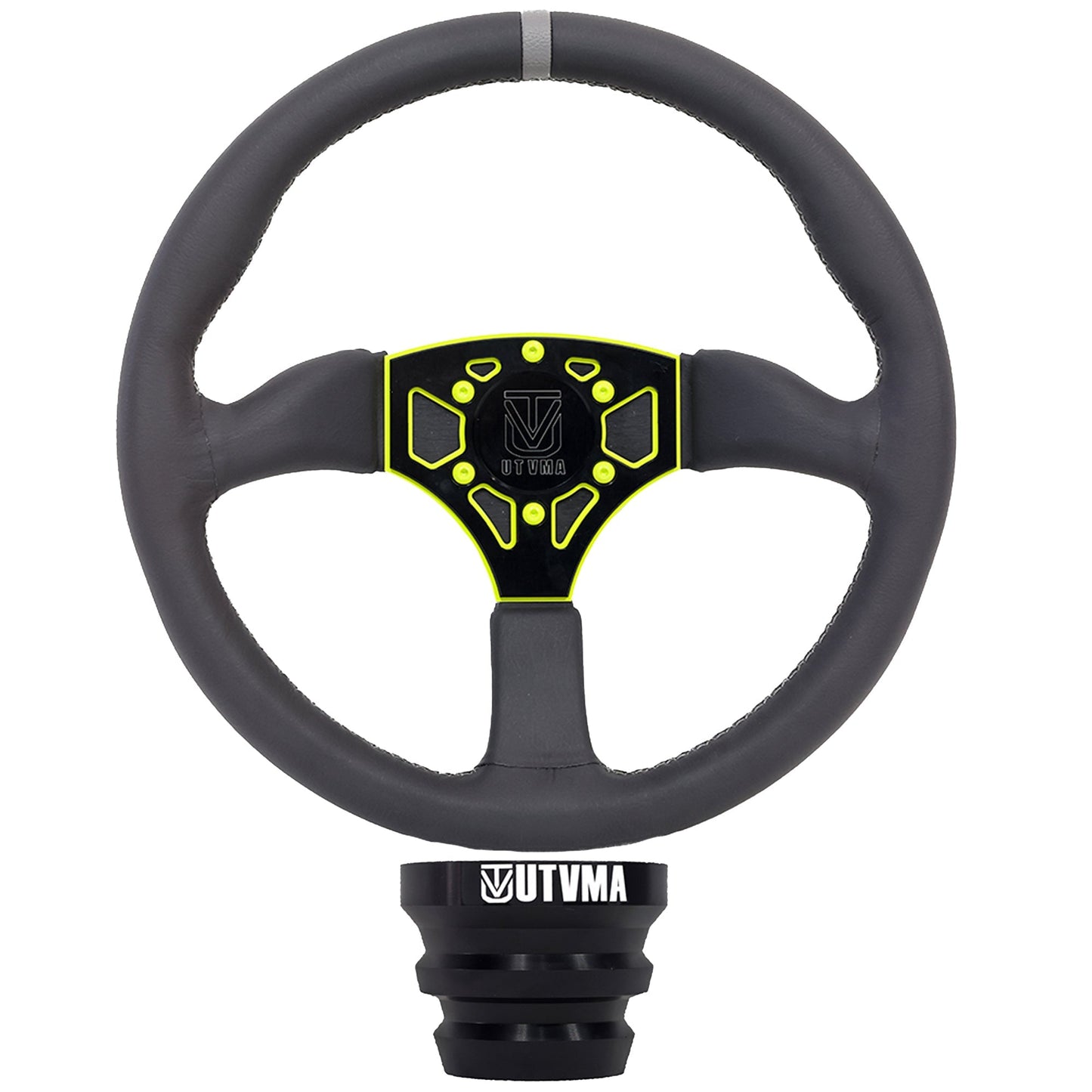 UTVMA Octane Leather Steering Wheel With Hub - Neon Lime / All Polaris RZR Models / Pro / Turbo R / Pro R / 1000 / 900