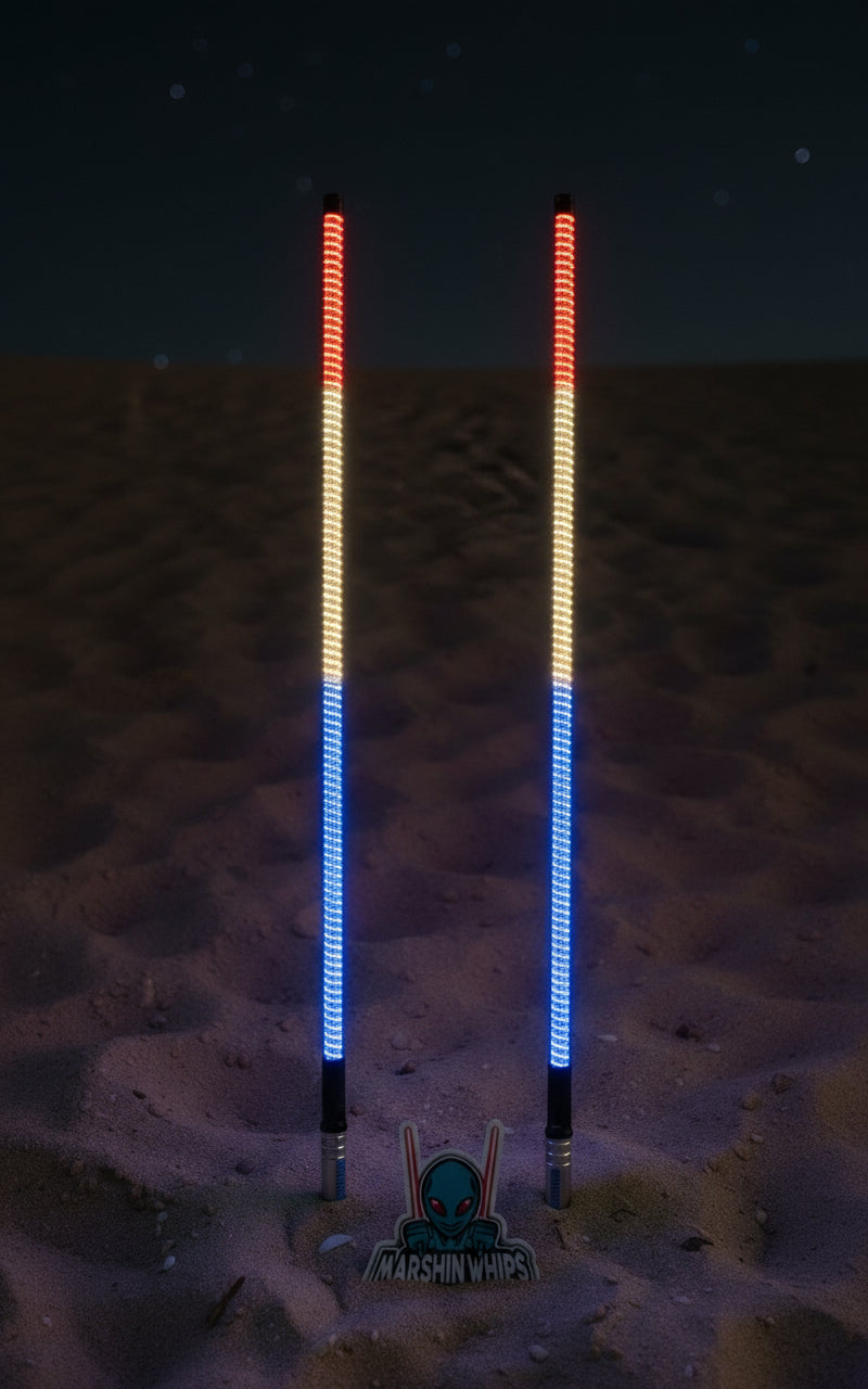 V3 Black Out LED Single Whip | Hex Magnetic Base UTV Light - 4 FT / Red White Blue - Whip