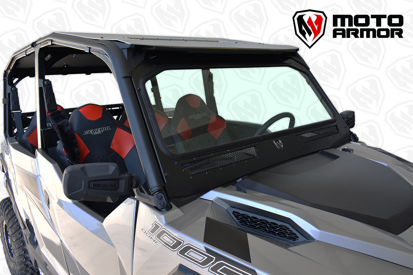 Vented Full Glass Windshield for Polaris General Black - Glass Front Windshield