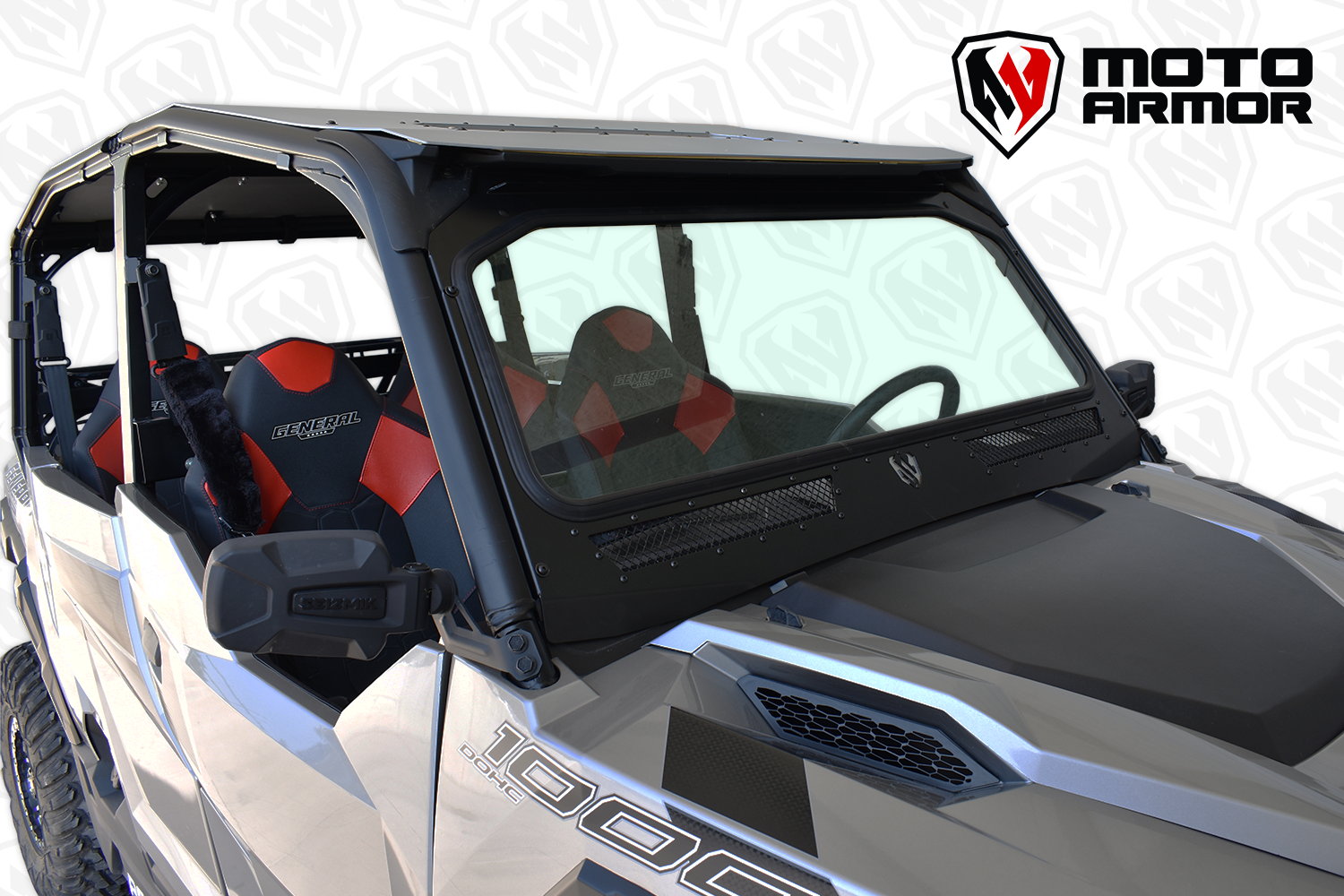 Vented Full Glass Windshield for Polaris General Black - Glass Front Windshield
