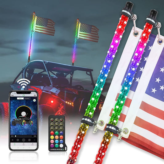 4FT LED RGB Whip Lights And Storage Bag For Can-Am, Polaris