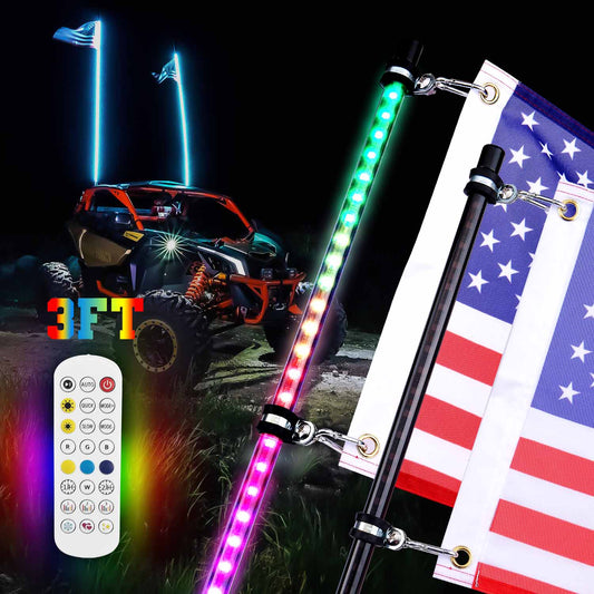 3FT Black Limited LED Whip Light with RF Remote Control 2pcs