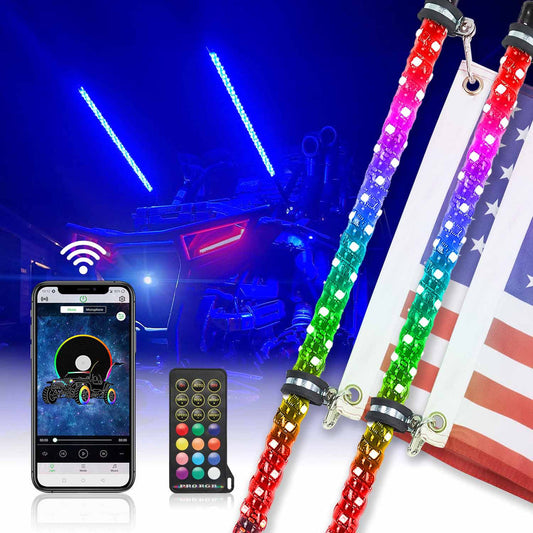 3FT 2PCS Spiral Whip Light Bluetooth Control