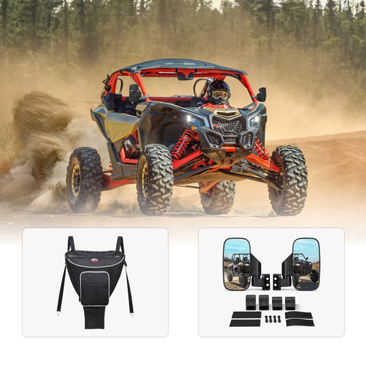 Cab Pack Center Seat Bag and Side View Mirror for Polaris RZR