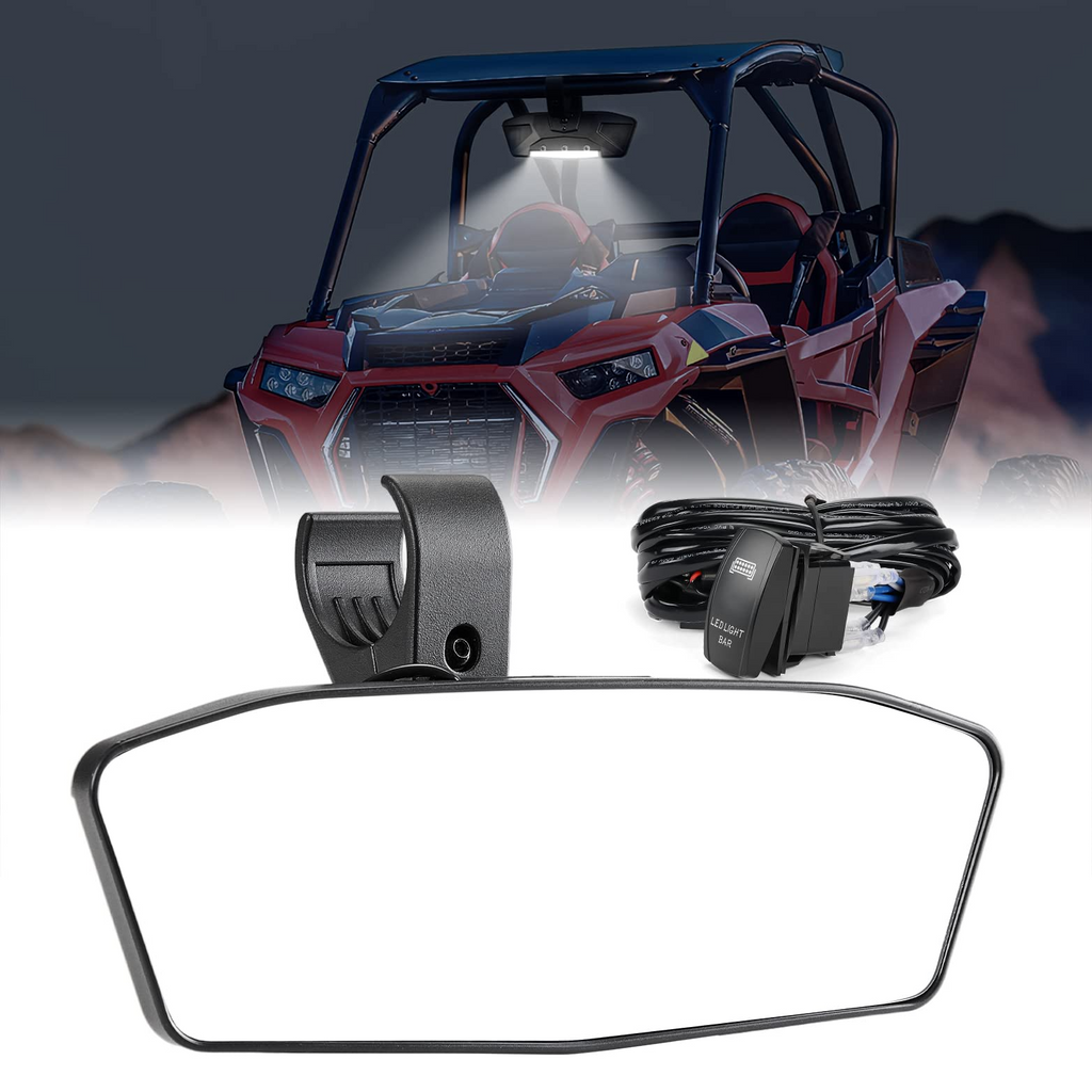 Rear View Mirror With Lights Fit 1.75"-2" Round Roll Bar