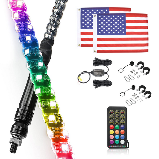 4FT Spiral Whip Light with RF Remote Control, 366 colors, 2 pcs