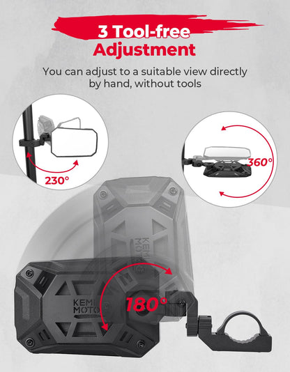 UTV Side Mirrors, Tool-free Multi-Adjustment Mirrors for 1.65-2 inch Roll bar